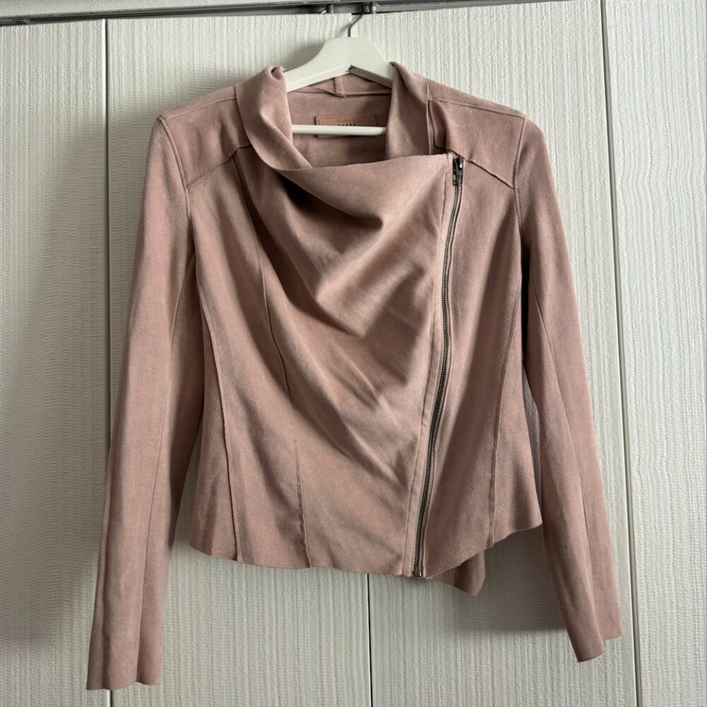BLANK NYC Faux Suede Asymmetrical Zip Moto Jacket | Light Pink | Size XS (women)